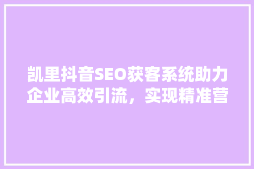 凯里抖音SEO获客系统助力企业高效引流，实现精准营销