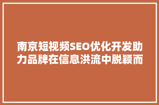 南京短视频SEO优化开发助力品牌在信息洪流中脱颖而出