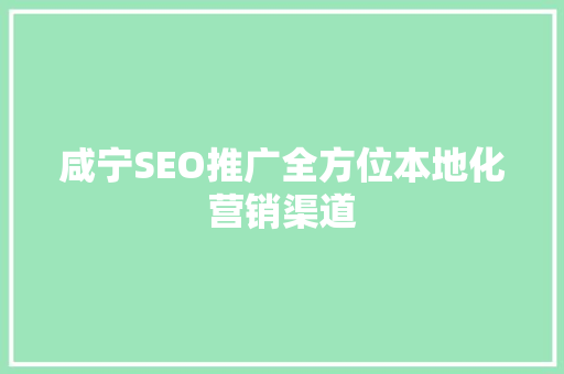 咸宁SEO推广全方位本地化营销渠道