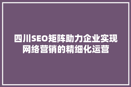 四川SEO矩阵助力企业实现网络营销的精细化运营