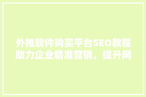 外推软件购买平台SEO教程助力企业精准营销，提升网站流量