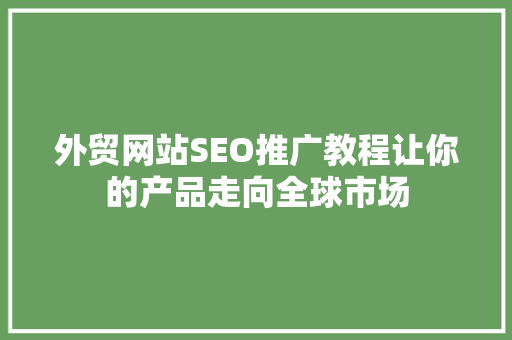 外贸网站SEO推广教程让你的产品走向全球市场