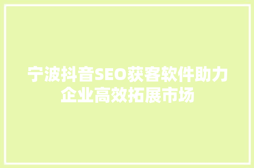 宁波抖音SEO获客软件助力企业高效拓展市场