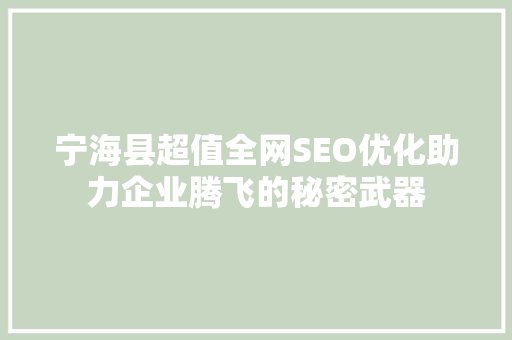 宁海县超值全网SEO优化助力企业腾飞的秘密武器  第1张