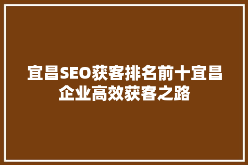 宜昌SEO获客排名前十宜昌企业高效获客之路