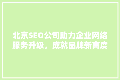 北京SEO公司助力企业网络服务升级，成就品牌新高度