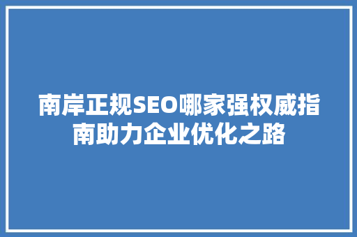 南岸正规SEO哪家强权威指南助力企业优化之路