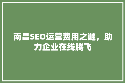 南昌SEO运营费用之谜，助力企业在线腾飞