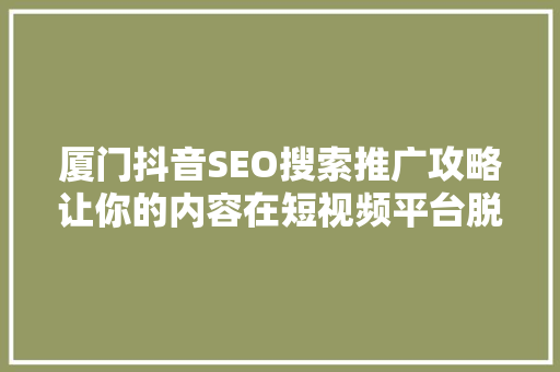 厦门抖音SEO搜索推广攻略让你的内容在短视频平台脱颖而出