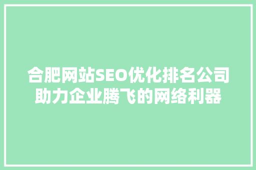 合肥网站SEO优化排名公司助力企业腾飞的网络利器