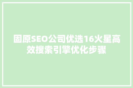 固原SEO公司优选16火星高效搜索引擎优化步骤