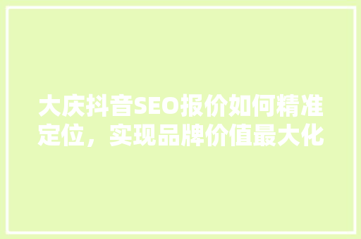 大庆抖音SEO报价如何精准定位，实现品牌价值最大化