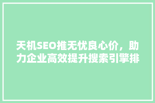天机SEO推无忧良心价，助力企业高效提升搜索引擎排名