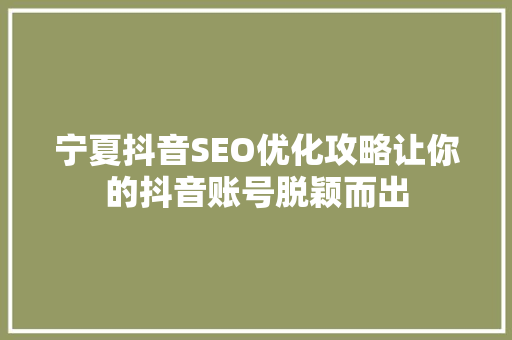 宁夏抖音SEO优化攻略让你的抖音账号脱颖而出