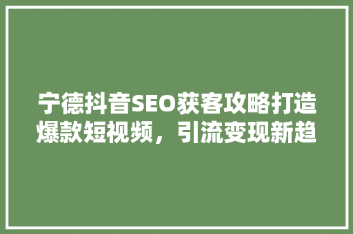 宁德抖音SEO获客攻略打造爆款短视频，引流变现新趋势