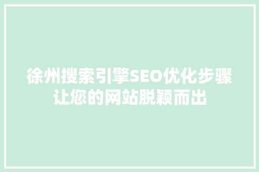 徐州搜索引擎SEO优化步骤让您的网站脱颖而出
