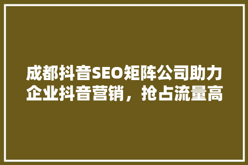成都抖音SEO矩阵公司助力企业抖音营销，抢占流量高地