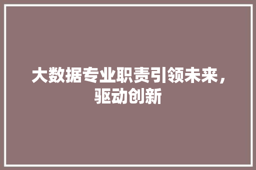 大数据专业职责引领未来，驱动创新  第1张