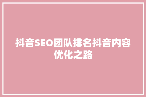 抖音SEO团队排名抖音内容优化之路
