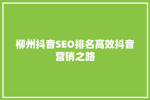 柳州抖音SEO排名高效抖音营销之路