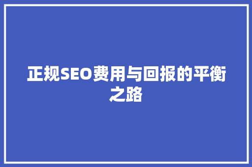 正规SEO费用与回报的平衡之路
