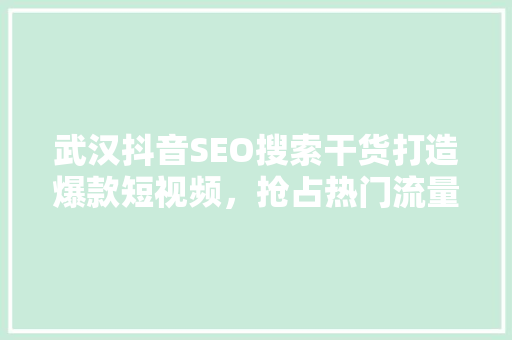 武汉抖音SEO搜索干货打造爆款短视频，抢占热门流量