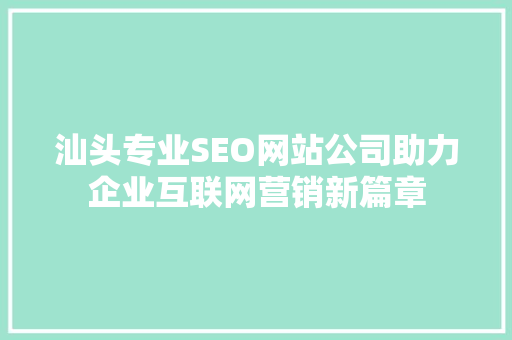 汕头专业SEO网站公司助力企业互联网营销新篇章
