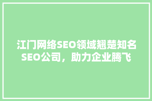 江门网络SEO领域翘楚知名SEO公司，助力企业腾飞