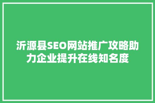 沂源县SEO网站推广攻略助力企业提升在线知名度