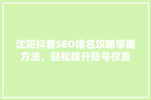 沈阳抖音SEO排名攻略掌握方法，轻松提升账号权重