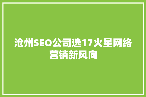 沧州SEO公司选17火星网络营销新风向