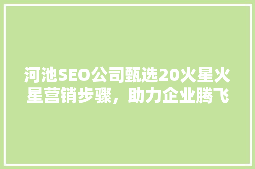 河池SEO公司甄选20火星火星营销步骤，助力企业腾飞