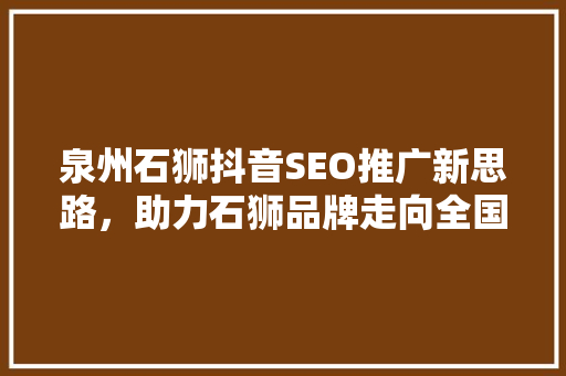 泉州石狮抖音SEO推广新思路，助力石狮品牌走向全国