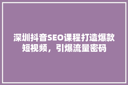 深圳抖音SEO课程打造爆款短视频，引爆流量密码