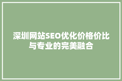 深圳网站SEO优化价格价比与专业的完美融合