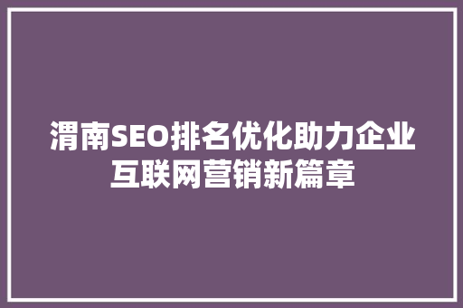渭南SEO排名优化助力企业互联网营销新篇章