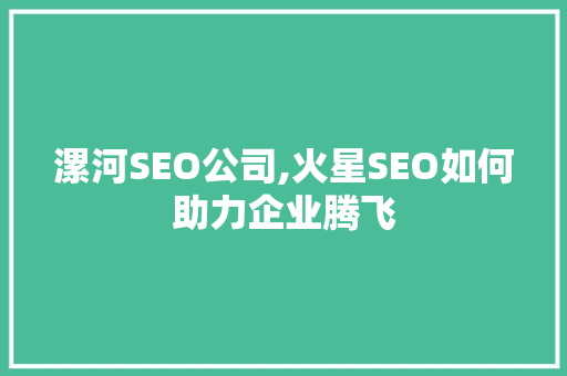 漯河SEO公司,火星SEO如何助力企业腾飞