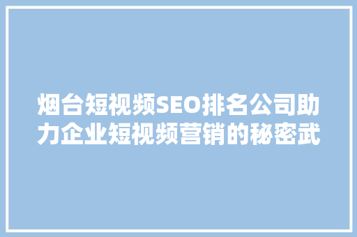 烟台短视频SEO排名公司助力企业短视频营销的秘密武器