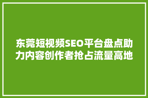 东莞短视频SEO平台盘点助力内容创作者抢占流量高地  第1张