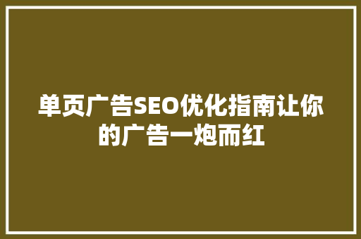 单页广告SEO优化指南让你的广告一炮而红
