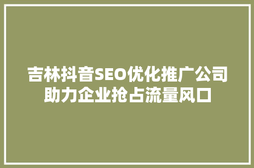 吉林抖音SEO优化推广公司助力企业抢占流量风口