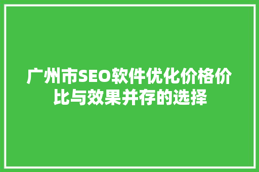 广州市SEO软件优化价格价比与效果并存的选择