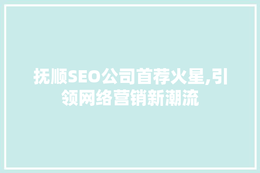 抚顺SEO公司首荐火星,引领网络营销新潮流