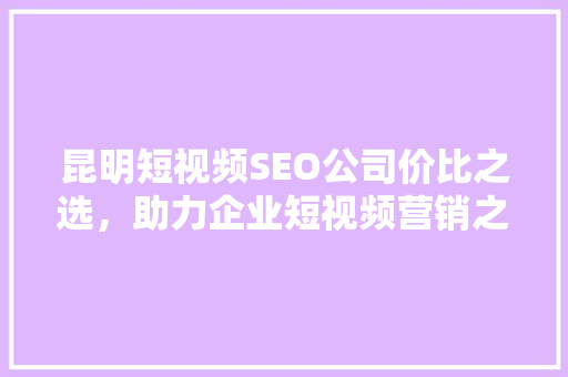 昆明短视频SEO公司价比之选，助力企业短视频营销之路