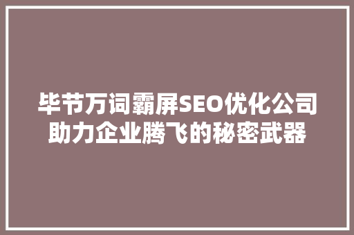 毕节万词霸屏SEO优化公司助力企业腾飞的秘密武器