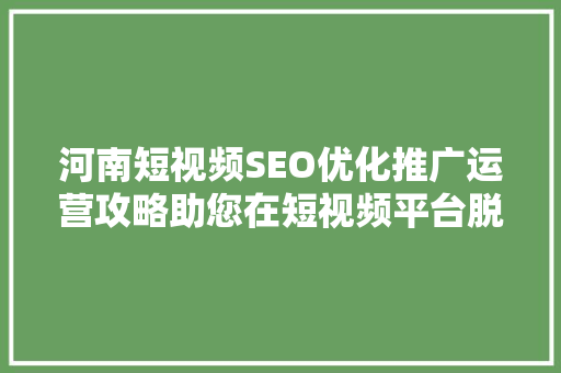 河南短视频SEO优化推广运营攻略助您在短视频平台脱颖而出