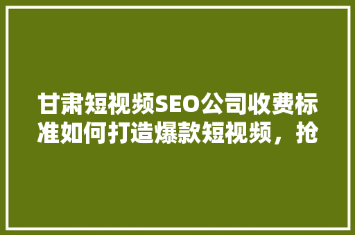 甘肃短视频SEO公司收费标准如何打造爆款短视频，抢占市场先机