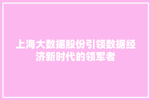 上海大数据股份引领数据经济新时代的领军者