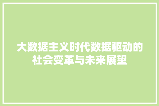 大数据主义时代数据驱动的社会变革与未来展望