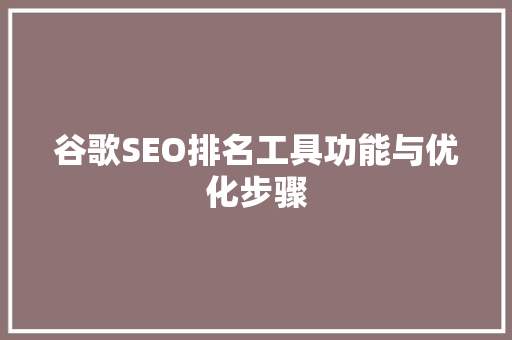 谷歌SEO排名工具功能与优化步骤